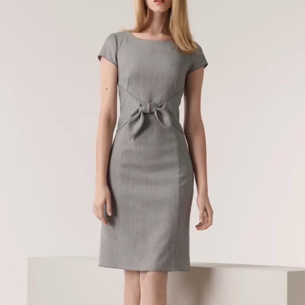 Armani Collezioni Tie Front Wool Blend Dress in Black White Print Size 12